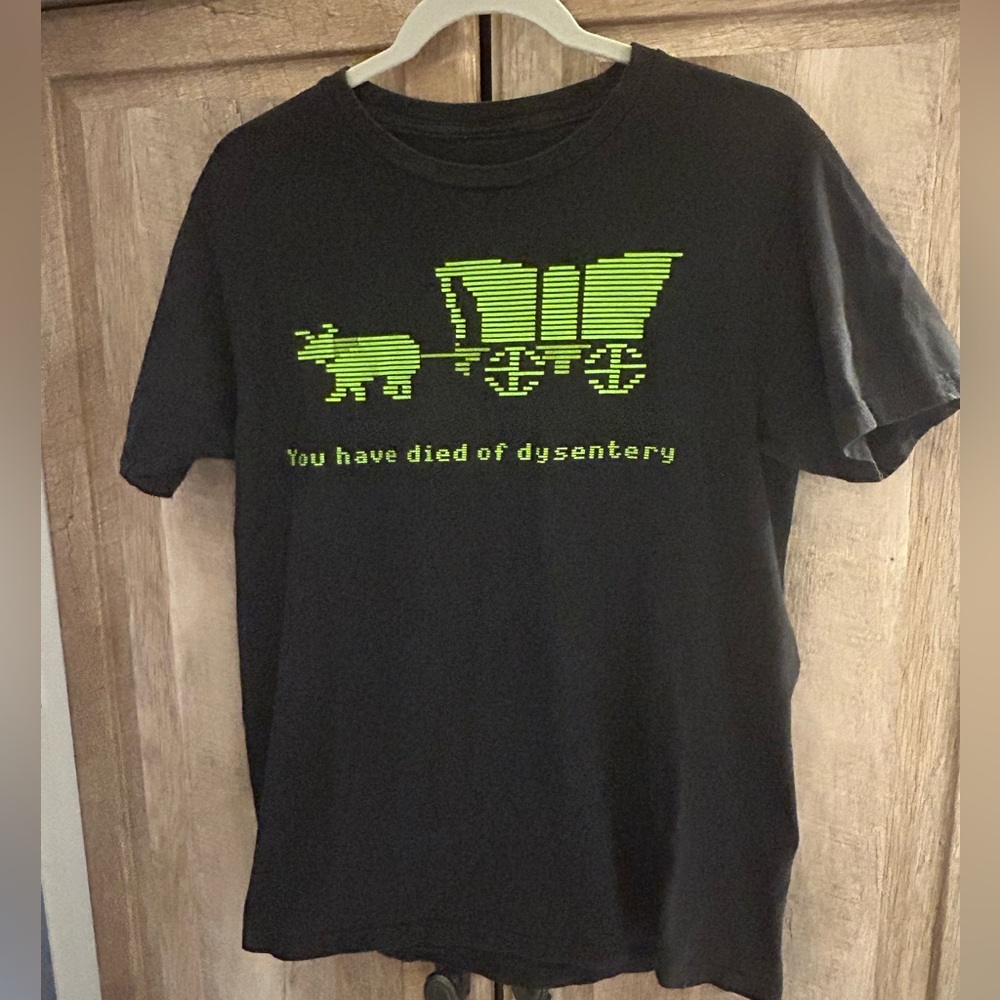 Ripple Junction OREGON TRAIL Medium Black Tee You have died of dysentery unisex